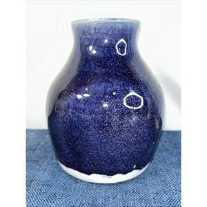 Vintage Studio Pottery Blue Vase Hand Thrown Art 5.5” Tall Handmade Signed